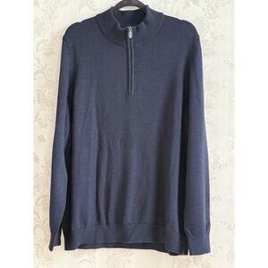 L.L. Bean Wool Sweater Mens Sz XXL 1/4 Zip 100% Merino‎ Wool Navy Blue Preppy